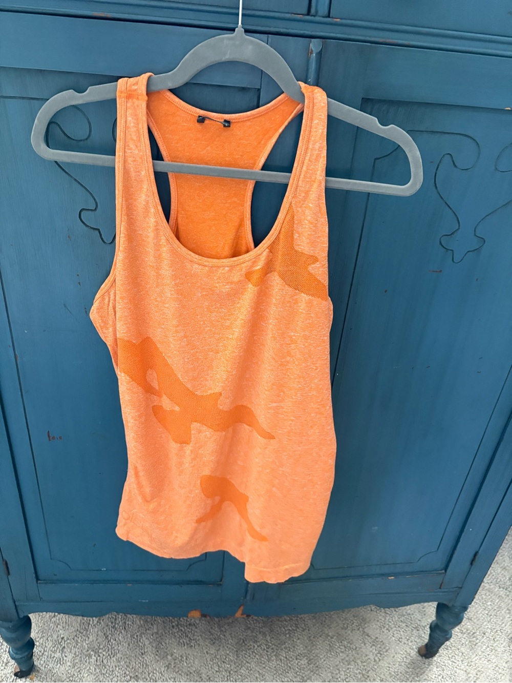 Oiselle Orange Racerback Tank with Subtle Print